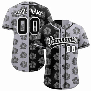 Custom Black Light Gray Split Fashion Flower Graffiti Pattern Authentic Baseball Jersey