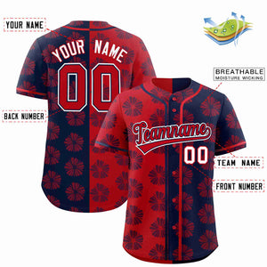 Custom Red Navy Split Fashion Flower Graffiti Pattern Authentic Baseball Jersey