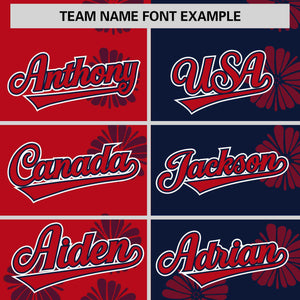 Custom Red Navy Split Fashion Flower Graffiti Pattern Authentic Baseball Jersey