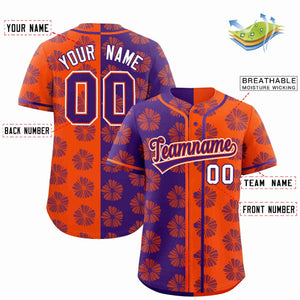 Custom Purple Orange Split Fashion Flower Graffiti Pattern Authentic Baseball Jersey