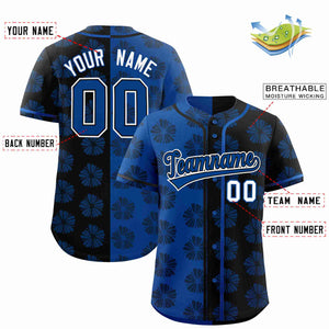 Custom Royal Black Split Fashion Flower Graffiti Pattern Authentic Baseball Jersey