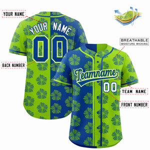 Custom Royal Neon Green Split Fashion Flower Graffiti Pattern Authentic Baseball Jersey