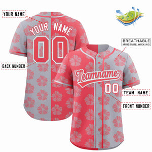 Custom Light Red Light Gray Split Fashion Flower Graffiti Pattern Authentic Baseball Jersey