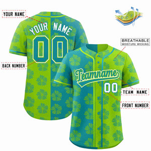 Custom Aqua Neon Green Split Fashion Flower Graffiti Pattern Authentic Baseball Jersey