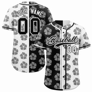 Custom Black White Split Fashion Flower Graffiti Pattern Authentic Baseball Jersey