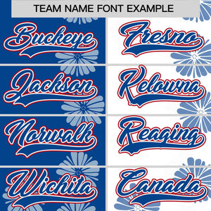 Custom Royal White Split Fashion Flower Graffiti Pattern Authentic Baseball Jersey