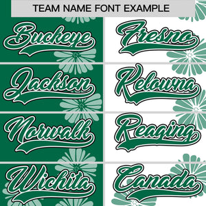 Custom Kelly Green White Split Fashion Flower Graffiti Pattern Authentic Baseball Jersey