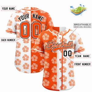 Custom Orange White Split Fashion Flower Graffiti Pattern Authentic Baseball Jersey