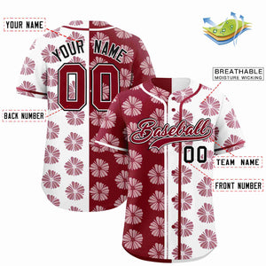 Custom Crimson White Split Fashion Flower Graffiti Pattern Authentic Baseball Jersey