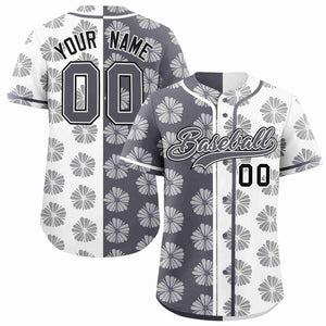 Custom Dark Gray White Split Fashion Flower Graffiti Pattern Authentic Baseball Jersey