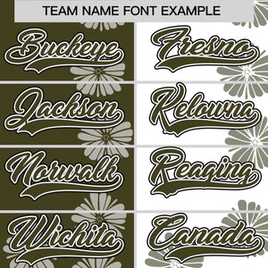 Custom Olive White Split Fashion Flower Graffiti Pattern Authentic Baseball Jersey