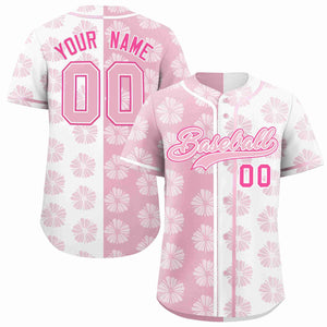 Custom Light Pink White Split Fashion Flower Graffiti Pattern Authentic Baseball Jersey