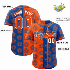 Custom Orange Royal Split Fashion Flower Graffiti Pattern Authentic Baseball Jersey