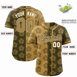 Custom Old Gold Olive Split Fashion Flower Graffiti Pattern Authentic Baseball Jersey