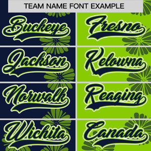 Custom Navy Neon Green Split Fashion Flower Graffiti Pattern Authentic Baseball Jersey