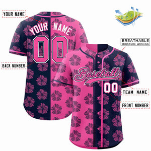 Custom Pink Navy Split Fashion Flower Graffiti Pattern Authentic Baseball Jersey