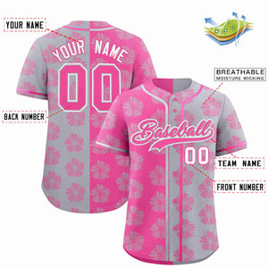 Custom Pink Light Gray Split Fashion Flower Graffiti Pattern Authentic Baseball Jersey