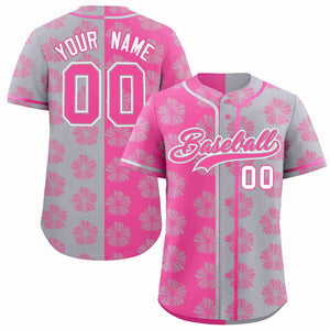 Custom Pink Light Gray Split Fashion Flower Graffiti Pattern Authentic Baseball Jersey