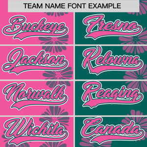 Custom Pink Aqua Split Fashion Flower Graffiti Pattern Authentic Baseball Jersey