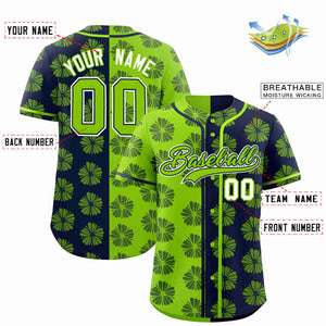 Custom Neon Green Navy Split Fashion Flower Graffiti Pattern Authentic Baseball Jersey