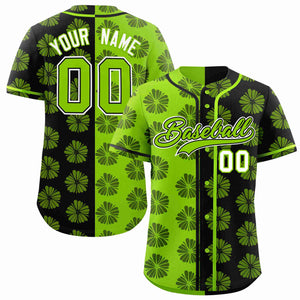 Custom Neon Green Black Split Fashion Flower Graffiti Pattern Authentic Baseball Jersey