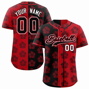 Custom Black Red Split Fashion Flower Graffiti Pattern Authentic Baseball Jersey