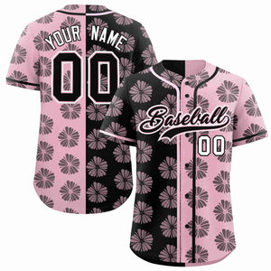 Custom Black Light Pink Split Fashion Flower Graffiti Pattern Authentic Baseball Jersey