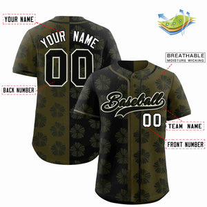 Custom Black Olive Split Fashion Flower Graffiti Pattern Authentic Baseball Jersey