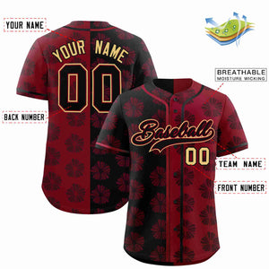 Custom Black Crimson Split Fashion Flower Graffiti Pattern Authentic Baseball Jersey