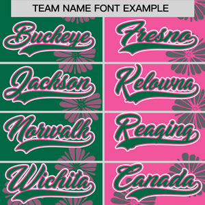 Custom Kelly Green Pink Split Fashion Flower Graffiti Pattern Authentic Baseball Jersey