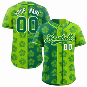 Custom Kelly Green Neon Green Split Fashion Flower Graffiti Pattern Authentic Baseball Jersey