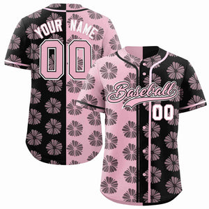 Custom Light Pink Black Split Fashion Flower Graffiti Pattern Authentic Baseball Jersey