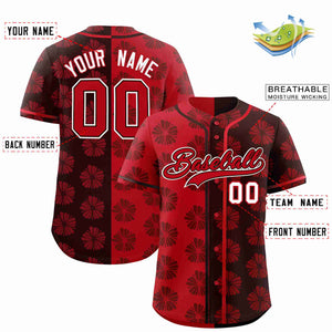 Custom Red Brown Split Fashion Flower Graffiti Pattern Authentic Baseball Jersey