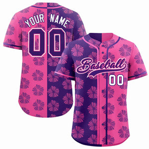 Custom Purple Pink Split Fashion Flower Graffiti Pattern Authentic Baseball Jersey