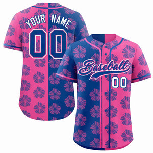 Custom Royal Pink Split Fashion Flower Graffiti Pattern Authentic Baseball Jersey