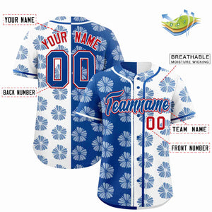 Custom Royal White Split Fashion Flower Graffiti Pattern Authentic Baseball Jersey