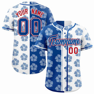 Custom Royal White Split Fashion Flower Graffiti Pattern Authentic Baseball Jersey