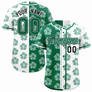 Custom Kelly Green White Split Fashion Flower Graffiti Pattern Authentic Baseball Jersey