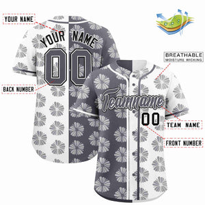 Custom Dark Gray White Split Fashion Flower Graffiti Pattern Authentic Baseball Jersey