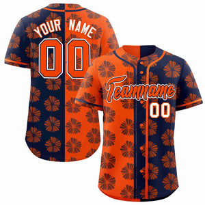 Custom Orange Navy Split Fashion Flower Graffiti Pattern Authentic Baseball Jersey