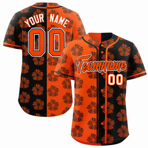 Custom Orange Black Split Fashion Flower Graffiti Pattern Authentic Baseball Jersey