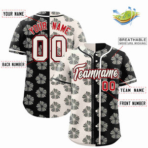 Custom Cream Black Split Fashion Flower Graffiti Pattern Authentic Baseball Jersey