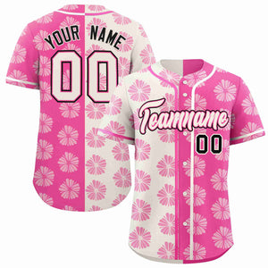 Custom Cream Pink Split Fashion Flower Graffiti Pattern Authentic Baseball Jersey