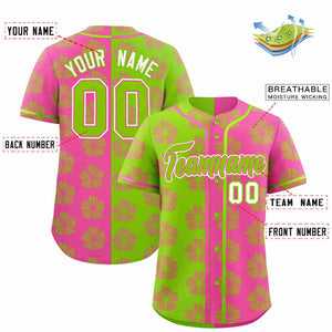 Custom Neon Green Pink Split Fashion Flower Graffiti Pattern Authentic Baseball Jersey