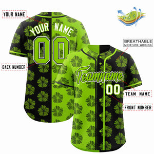 Custom Neon Green Black Split Fashion Flower Graffiti Pattern Authentic Baseball Jersey