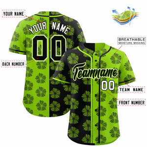 Custom Black Neon Green Split Fashion Flower Graffiti Pattern Authentic Baseball Jersey