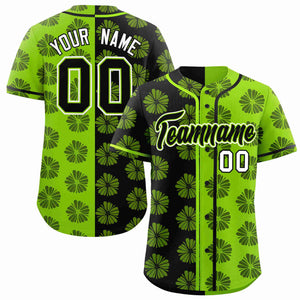 Custom Black Neon Green Split Fashion Flower Graffiti Pattern Authentic Baseball Jersey