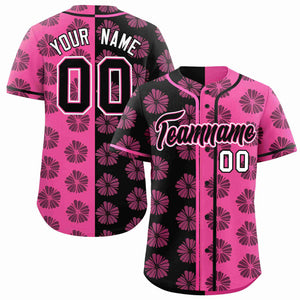 Custom Black Pink Split Fashion Flower Graffiti Pattern Authentic Baseball Jersey