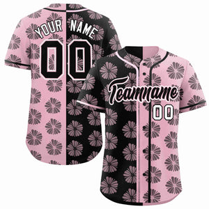 Custom Black Light Pink Split Fashion Flower Graffiti Pattern Authentic Baseball Jersey