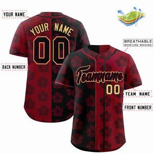 Custom Black Crimson Split Fashion Flower Graffiti Pattern Authentic Baseball Jersey